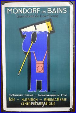 Affiche ancienne originale entoilée -Mondorf les bains-Luxembourg -Thermale