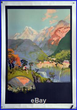 Affiche ancienne originale entoilée Vue sur la vallée d' OSSAU Années 1920