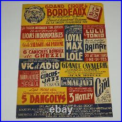 Affiche ancienne originale grand cirque de Bordeaux 1951, ANTIQUE CIRCUS POSTER