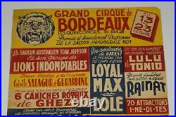 Affiche ancienne originale grand cirque de Bordeaux 1951, ANTIQUE CIRCUS POSTER