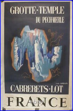 Affiche ancienne originale grotte Pech merle France Lot vers 1950 lithographie