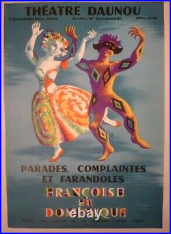 Affiche ancienne originale théâtre Daunou Danse 1954 entoilée