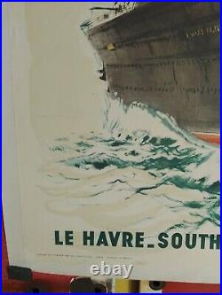 Affiche ancienne originale transatlantique paquebot Brenet entoilée vers 1960
