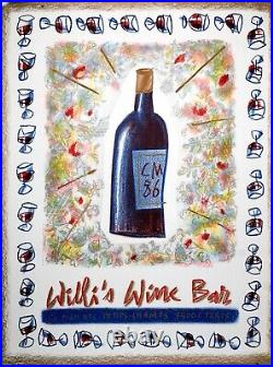 Affiche ancienne originale willi's wine bar, artiste Cathy Millet 1986