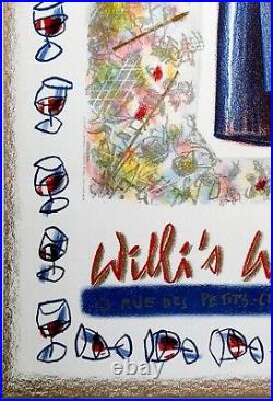 Affiche ancienne originale willi's wine bar, artiste Cathy Millet 1986