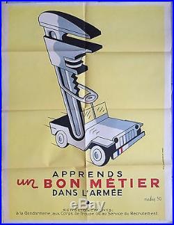 Affiche ancienne propagande APPRENDS UN BON METIER DANS L'ARMEE Jeep Maky 1950