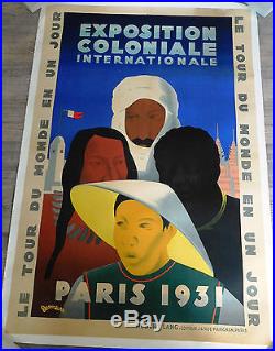 Affiche ancienne publicitaire originale. Exposition coloniale 1932 Paris