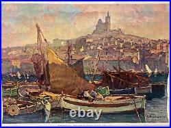 Affiche ancienne publicité Calendrier 1931 Marseille Vieux Port Bonamici Moulot
