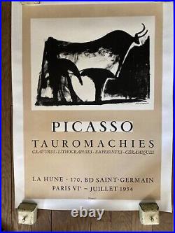Affiche ancienne vintage PICASSO tauromachie 1954 ENTOILÉE