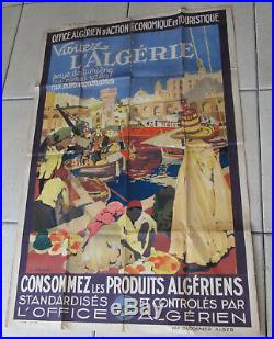 Affiche ancienne visitez algerie l cauvy imp baconnier alger advertising poster