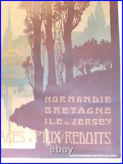 Affiche chemin de fer Normandie Bretagne Lacaze entoilée originale vers 1920
