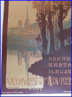 Affiche chemin de fer Normandie Bretagne Lacaze entoilée originale vers 1920