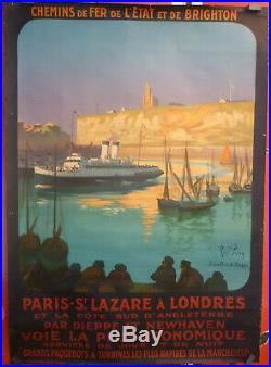 Affiche chemin de fer trains Dieppe paris Londres R. Péan vers 1920