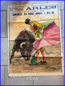 Affiche corrida originale Plaza de Toros Arles 31 mai 1964 J Cros Estrems 81x111
