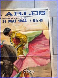 Affiche corrida originale Plaza de Toros Arles 31 mai 1964 J Cros Estrems 81x111
