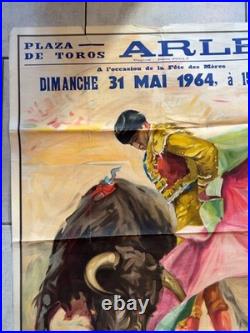 Affiche corrida originale Plaza de Toros Arles 31 mai 1964 J Cros Estrems 81x111