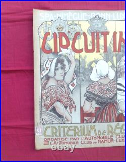 Affiche d'époque circuit international SPA. REIMS. SPA 1906 signé GAUDY