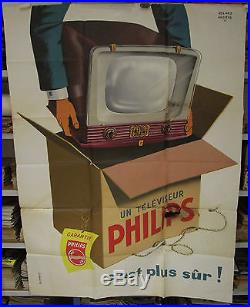 Affiche d'époque un téléviseur PHILIPS signé roland ANSIEAU 1956 télévision