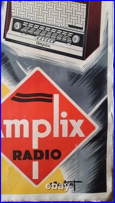 Affiche entoilée Radio Television AMPLIX éléphant COUTANT 81x121cm 1950