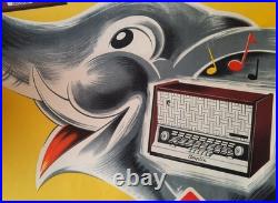 Affiche entoilée Radio Television AMPLIX éléphant COUTANT 81x121cm 1950