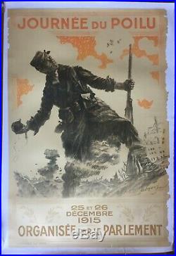 Affiche entoilée guerre 14-18 JOURNEE DU POILU Maurice Neumont 80x120cm 1915