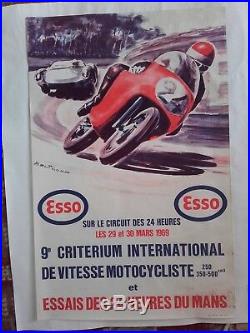 Affiche essais 24 heures du mans 1969 critérium inter de vitesse motocycliste