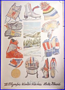 Affiche gouaché XIII ème JEUX OLYMPIQUES Hiver LAKE PLACID 1980