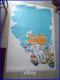 Affiche huile Esso 2 temps Mr et Mme goutte d'huile en scooter Vespa 174x120cm