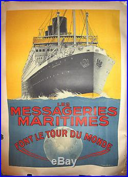 Affiche les messageries maritimes font le tour du monde signé SANDY HOOK