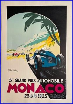 Affiche lithographie GRAND PRIX AUTOMOBILE DE MONACO 1933 Geo Ham 70x100cm 80's