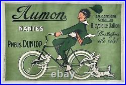 Affiche lithographiée CYCLES AUMON à Nantes / Pneus Dunlop / Par Marcel Jacquier