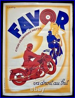 Affiche lithographiée FAVOR Cycles Vélomoteurs Motos 1930