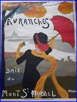 Affiche lithographique Mont St Michel Avranches 1910. Albert Bergevin