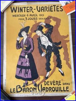Affiche originale 1917 Winter Variétés Liège Poissinger Devère Théâtre