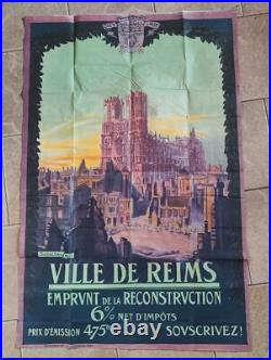 Affiche originale 1921 Ville de REIMS Emprunt de la Reconstruction Marne