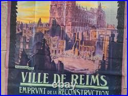 Affiche originale 1921 Ville de REIMS Emprunt de la Reconstruction Marne