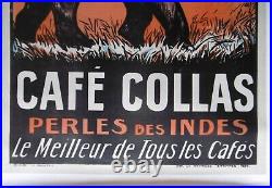Affiche originale 1927 CAFE COLLAS Perles des Indes Inde Coffee India poster