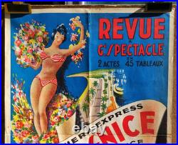 Affiche originale 1954 Revue Spectacle Riviera Express PARIS-NICE /RS22