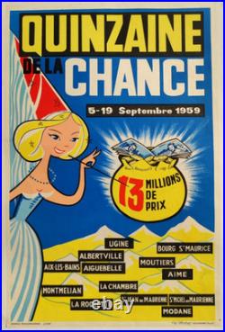Affiche originale 1959 Quinzaine de la chance Savoie Lithotyp /RS157