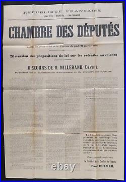 Affiche originale 22 février 1906 Chambre des députés Discours MILLERAND Doumer