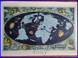 Affiche originale AIR FRANCE planisphère Lucien BOUCHER 1962