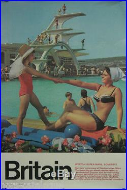 Affiche originale, Britain, Weston-Super-Mare. 1968. Plongeoir, famille