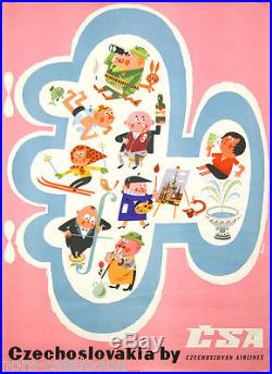 Affiche originale, CSA Czechoslovakia. Par Sediuy. Cie aérienne, Tchécoslovaquie