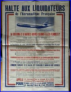Affiche originale Caravelle Aviation S. N. E. C. M. A Halte aux liquidateurs