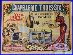 Affiche originale Chapellerie Trois Six Marseille Givors et Lyon Chapeaux