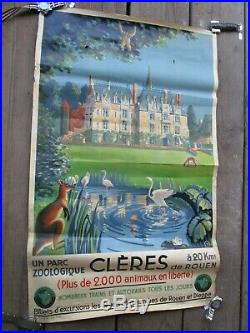 Affiche originale, Chemins de fer de l'état, Parc Zoologique CLERES 20Km Rouen