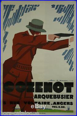 Affiche originale Cozenot Arquebusier, 1927. Par Jean A. Mercier. Chasse fusil