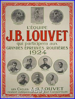 Affiche originale, Equipe J. B. Louvet Grandes épreuves routières de 1924. Cycles