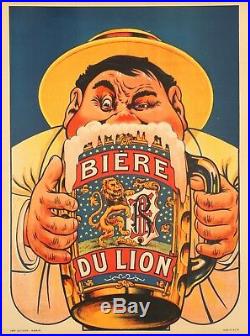 Affiche originale Eugène Ogé Chope Bière du Lion 1905