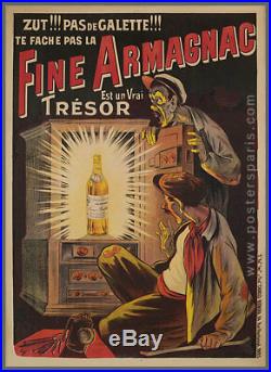 Affiche originale Eugène Ogé Fine Armagnac Alcool 1902